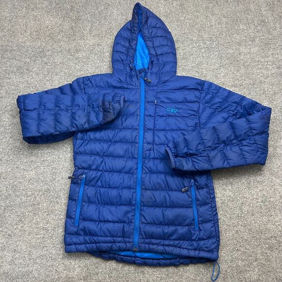 Outdoor Research Men's Transcendent Hooded Down Puffer Jacket Blue Size S